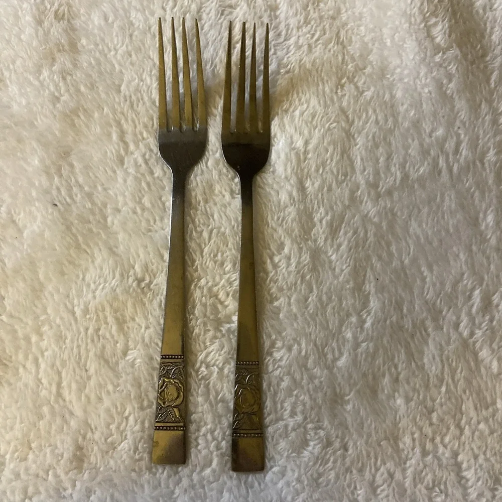 Laureen Black Rose By National Stainless Forks Lot Of 2